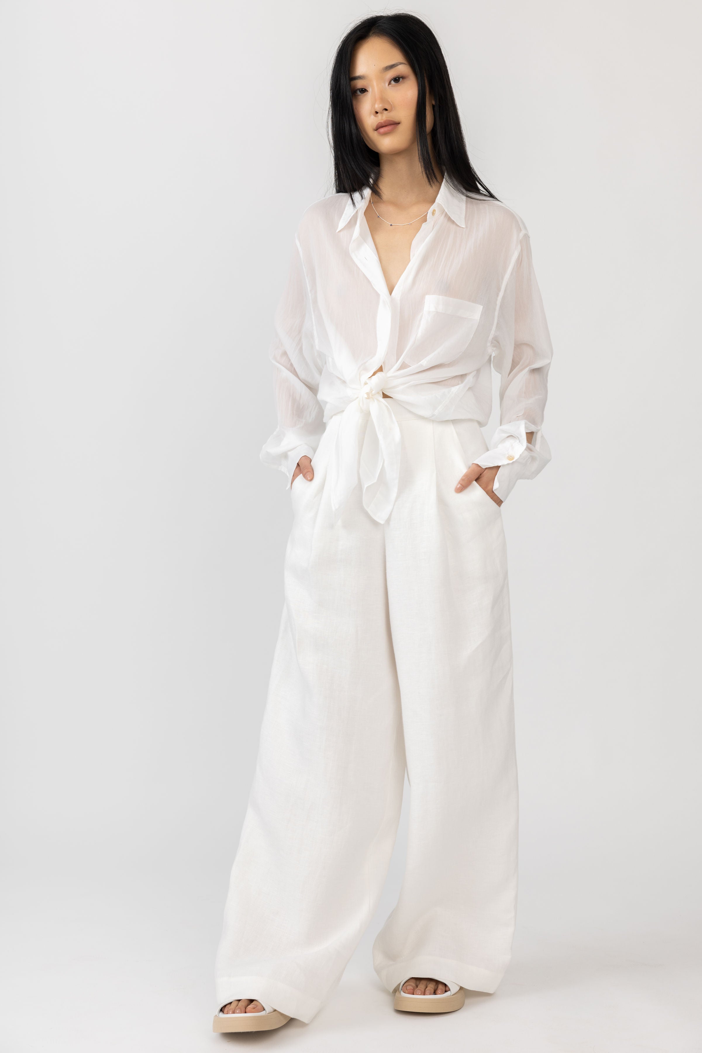 Cotton Silk Voile Shirt in White