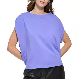 DKNY Womens Ruched Cap Sleeve Pullover Top