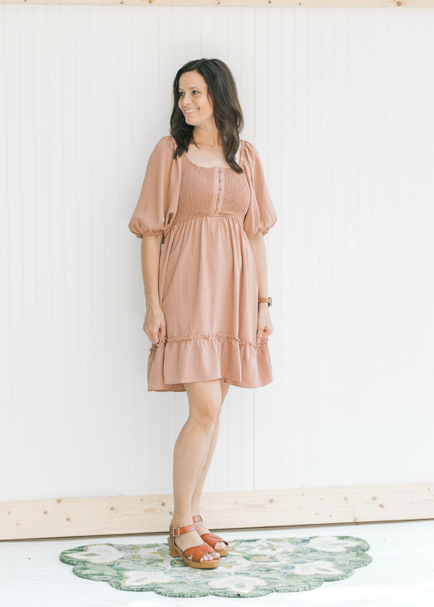 Dusty Ruched Button Dress