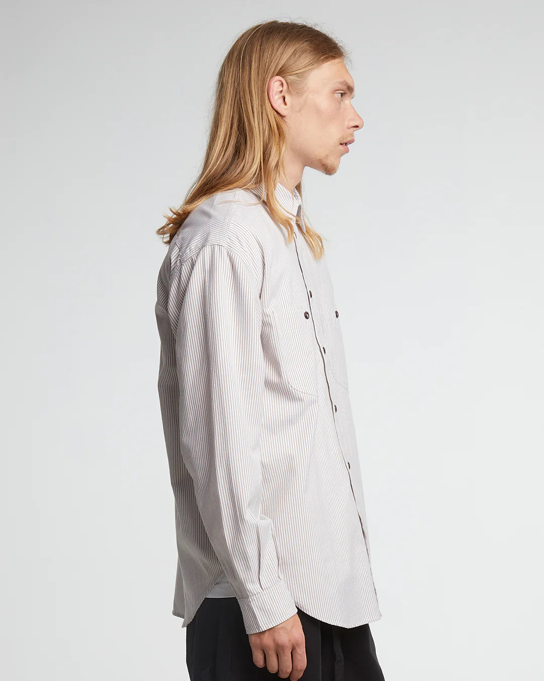 EAT DUST Mechanic Shirt Ecru / Brown Stripe Shirt