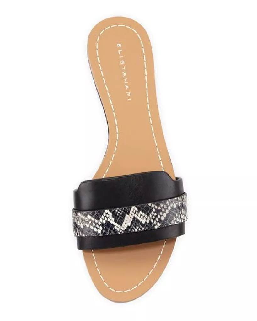 ELIE TAHARI  Women's Negril •Black/White• Leather Slide Sandal