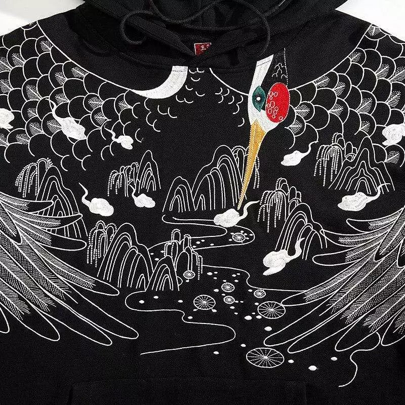 Embroidered Crane Hoodie