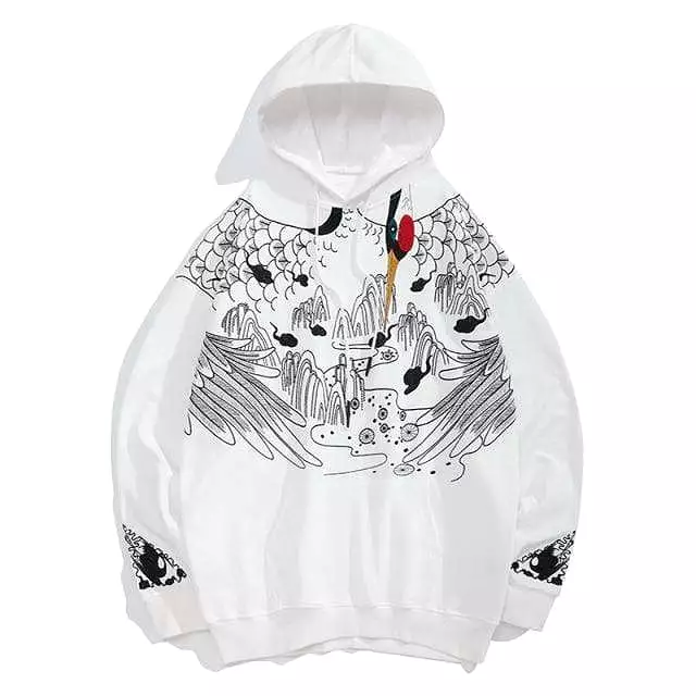 Embroidered Crane Hoodie