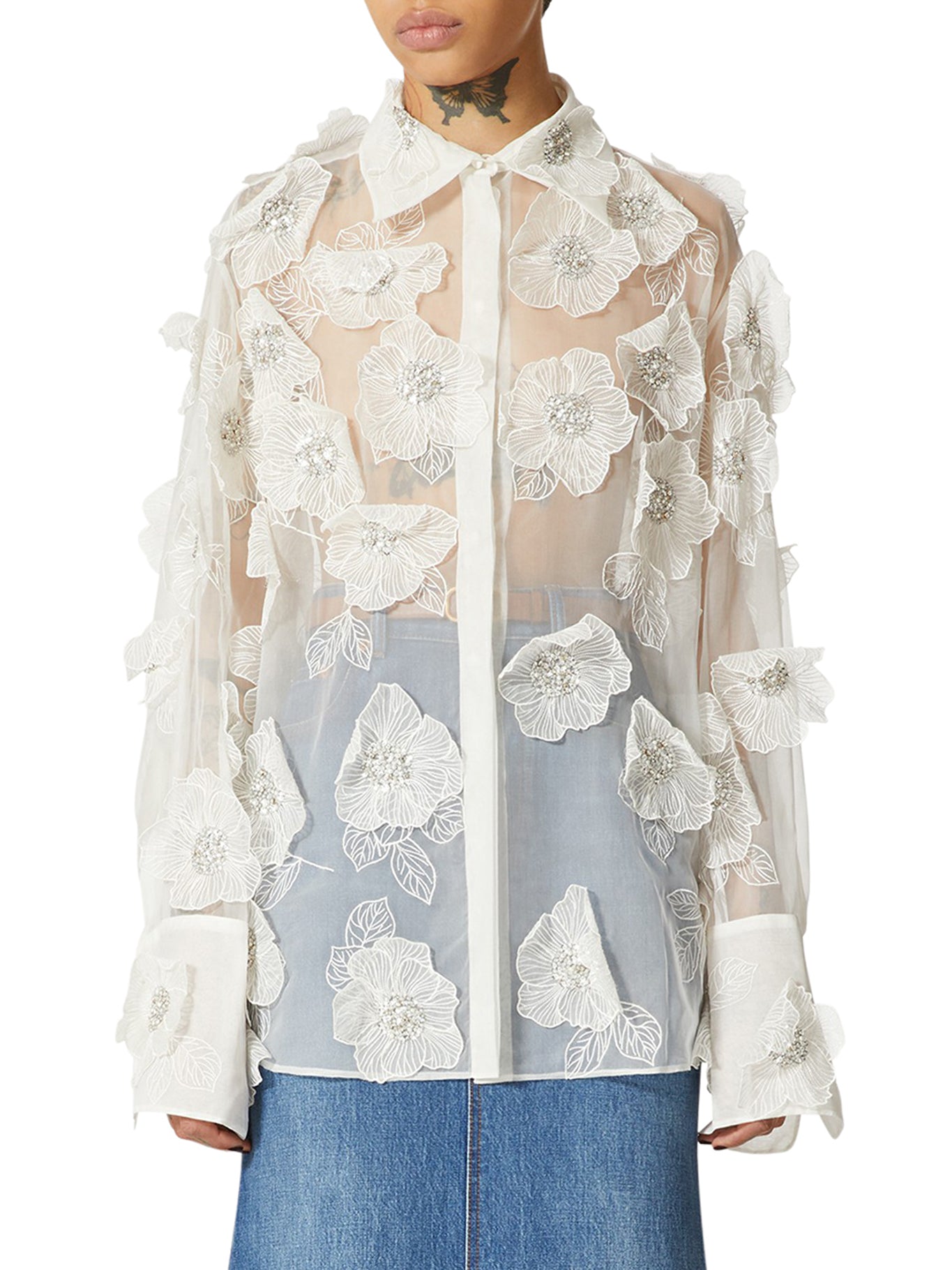 embroidered organza shirt