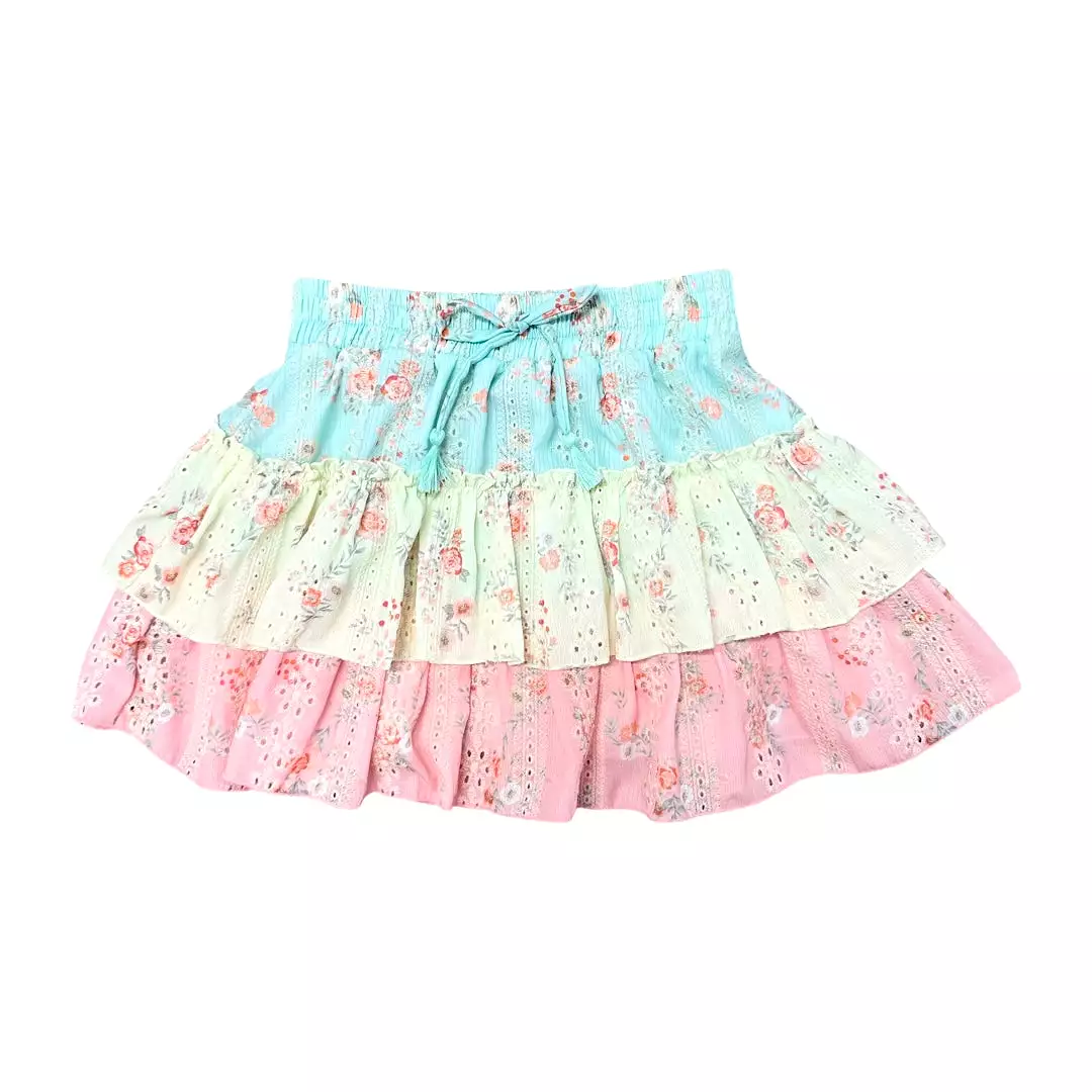 FBZ Aqua Floral Eyelet Tiered Skirt