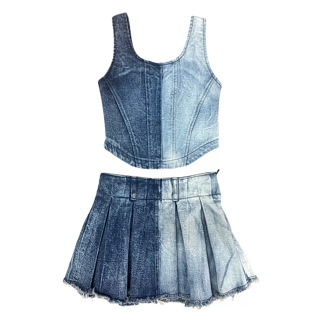 FBZ Two-Tone Denim Wash Skort