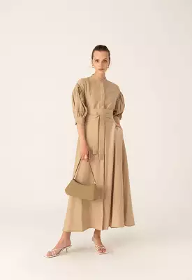 Gathered Sleeve Long Shirt Dress