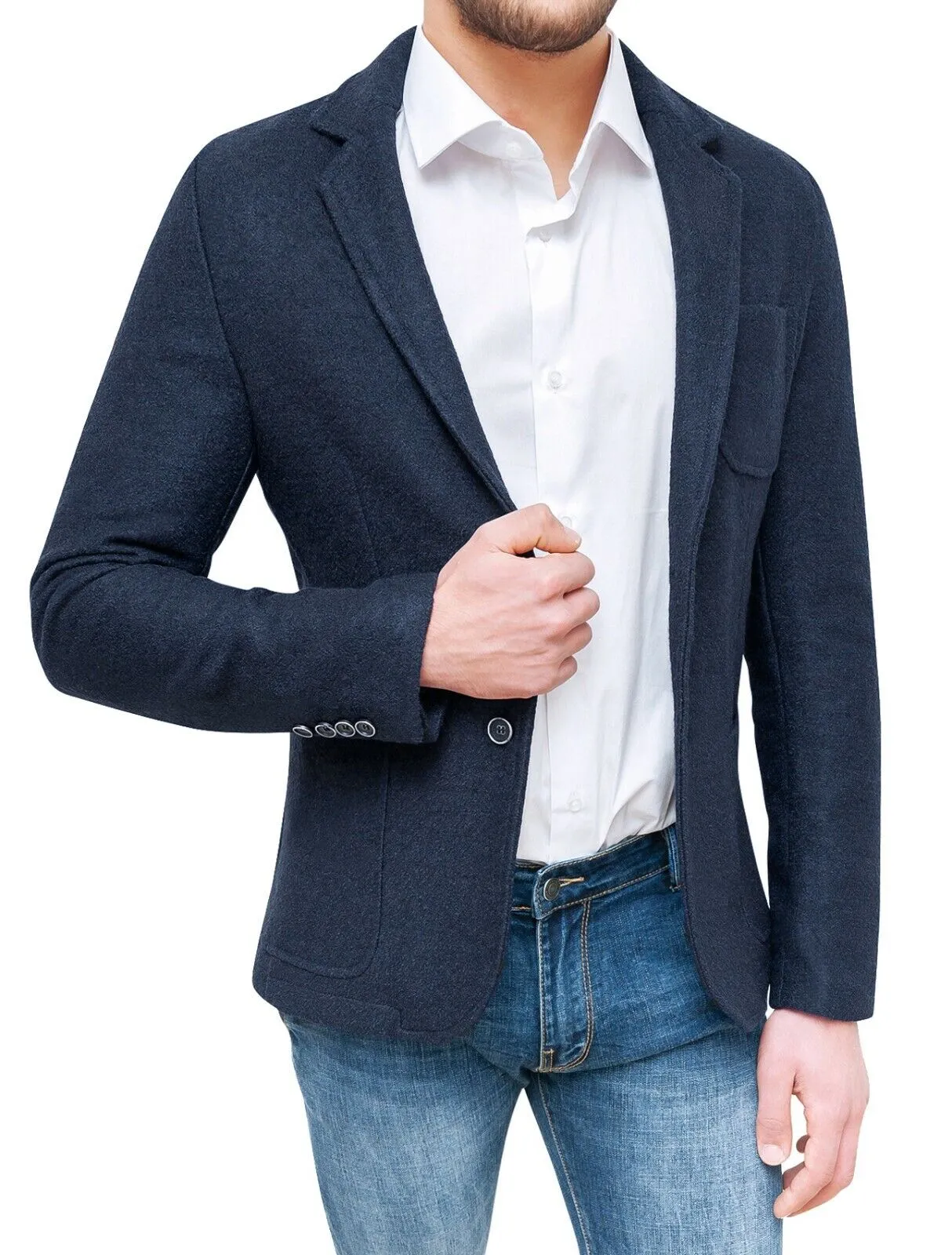 Giacca blazer uomo sartoriale blu scuro slim fit casual elegante in lana