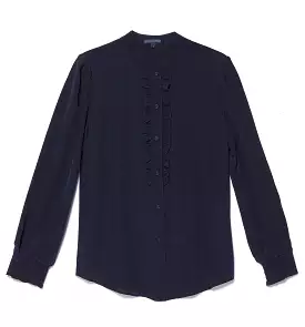 Gilber Gilmore Women's Gayle Ruffle Shirt in Silk - NAVY