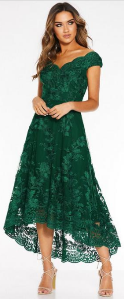 Green Embroidered High Low Dress