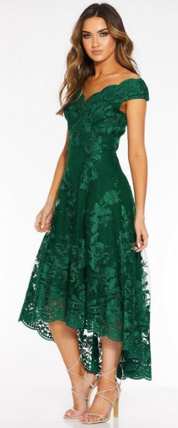 Green Embroidered High Low Dress