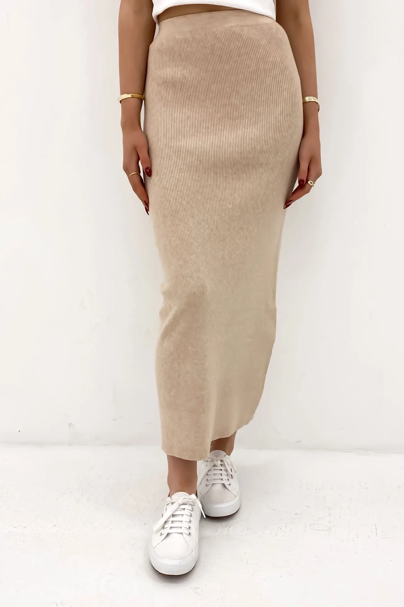 Henley Knit Skirt Oatmeal