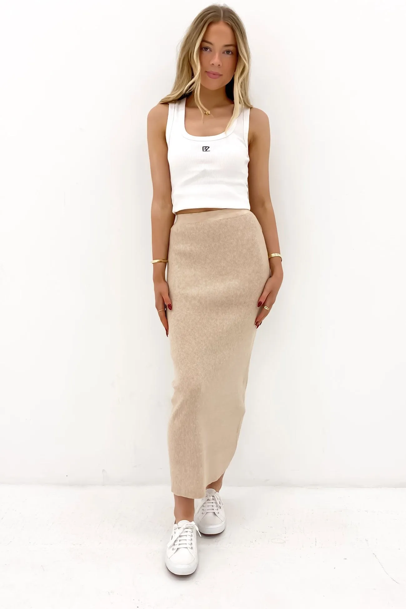 Henley Knit Skirt Oatmeal