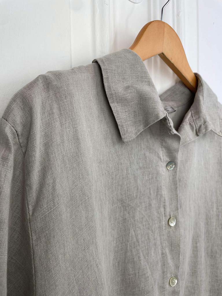 High Low Linen Mix Shirt - Oatmeal