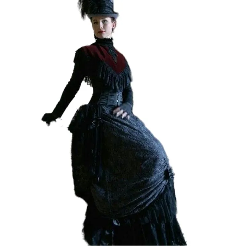 High Neck Victorian Long Sleeve Lace Vintge Gothic Evening Dress