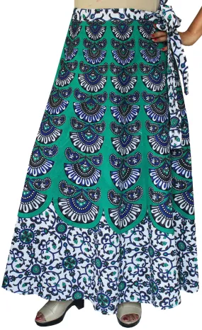 India Skirt Women's Long Cotton Wrap Around (Green, One Size)