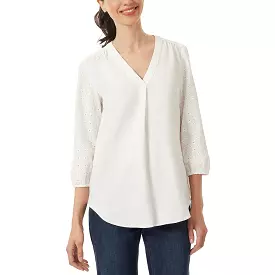 Jones New York Womens Linen Eyelet Tunic Top