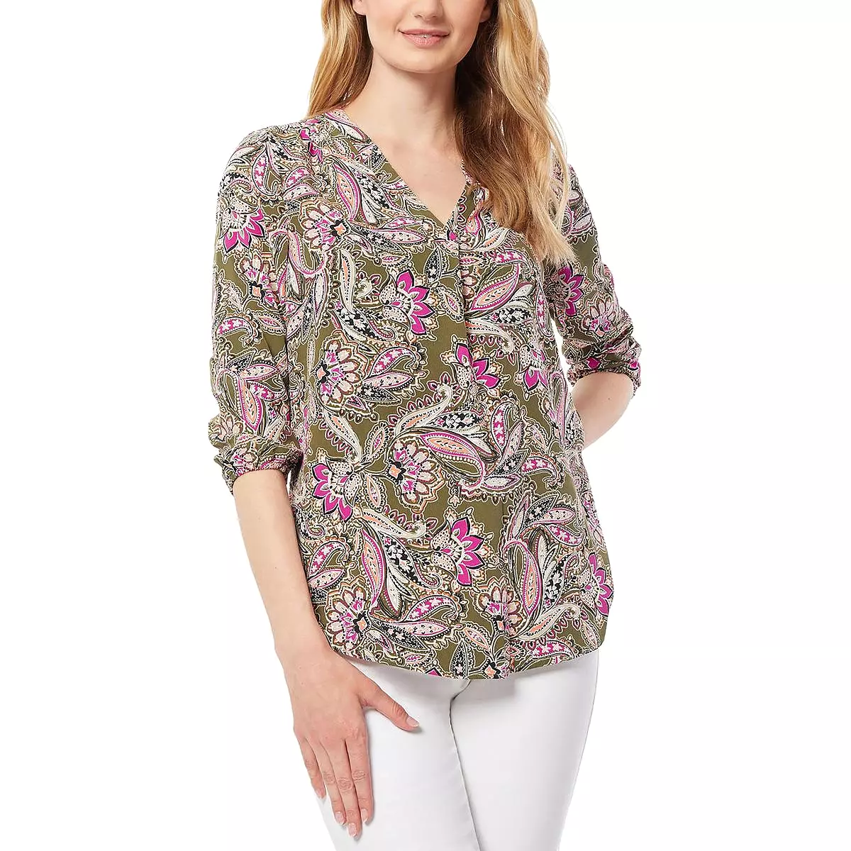 Jones New York Womens Paisley V-Neck Blouse