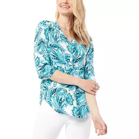 Jones New York Womens Printed V-Neck Blouse