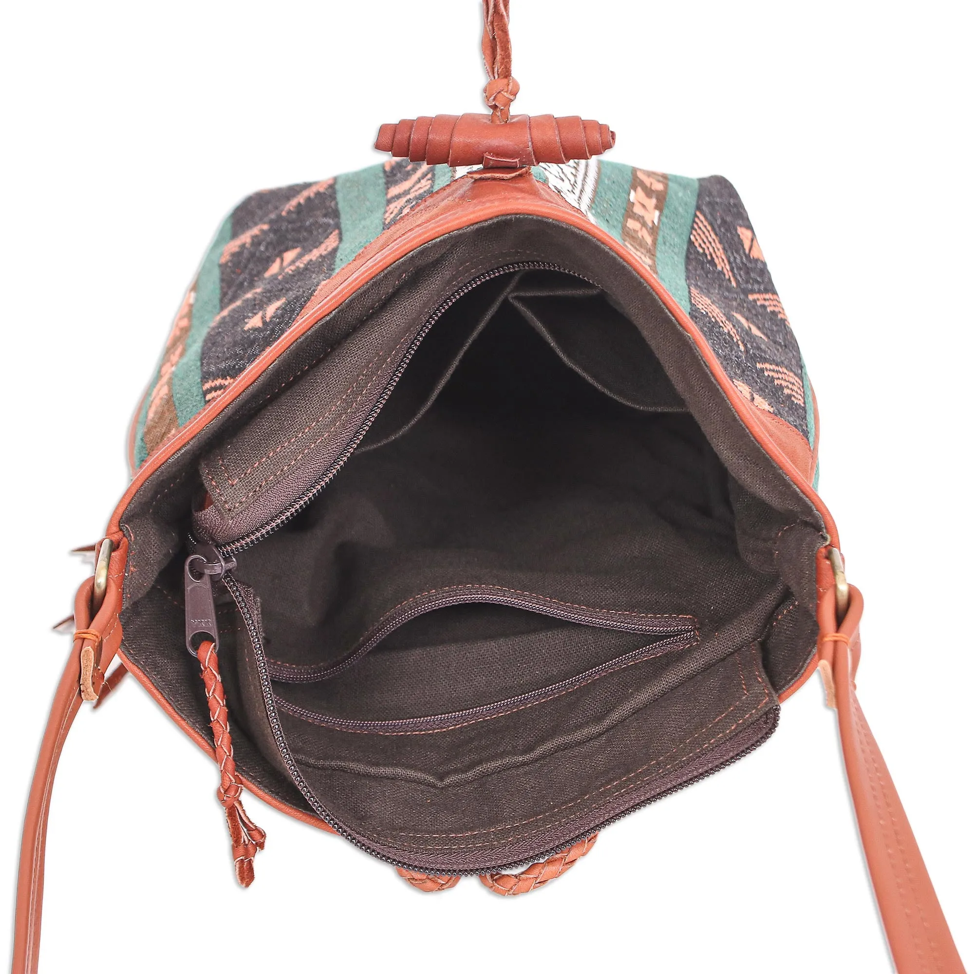 Joyful Journey in Green Thai Cotton Blend Sling Bag with Leather Strap