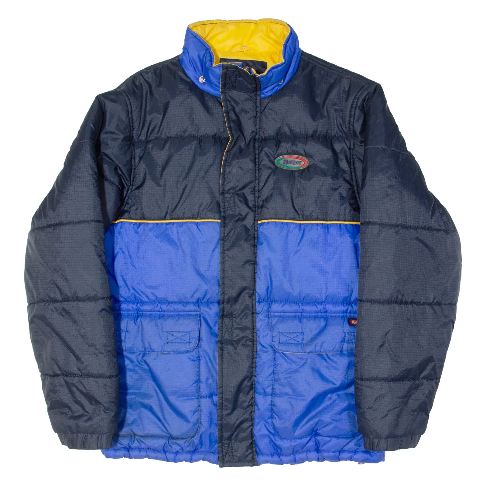 KICKERS Mens Puffer Jacket Blue Nylon Colourblock L