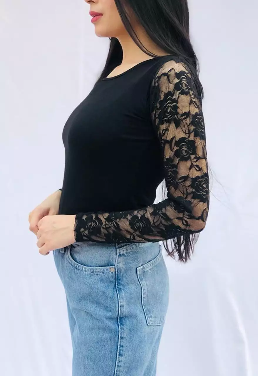 Lace One Shoulder Top Black