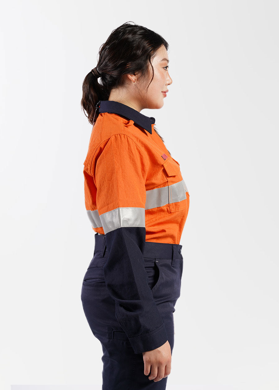 Ladies FR closed front spliced taped hi vis shirt