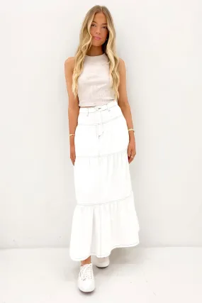 Leela Denim Midi Skirt White