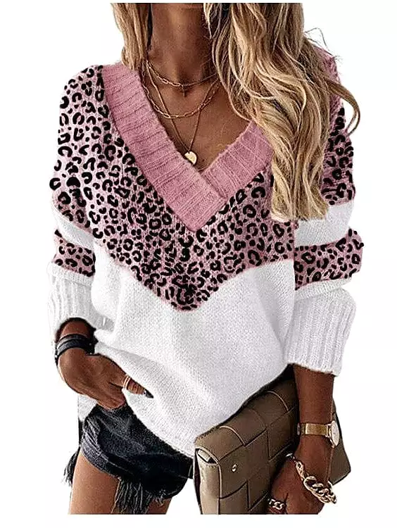 Leopard Print Sleeveless Women's Shirt Blouse with V Neckline