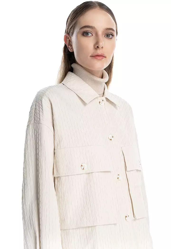 Line Textured Big Front Pockets Shirt Jacket