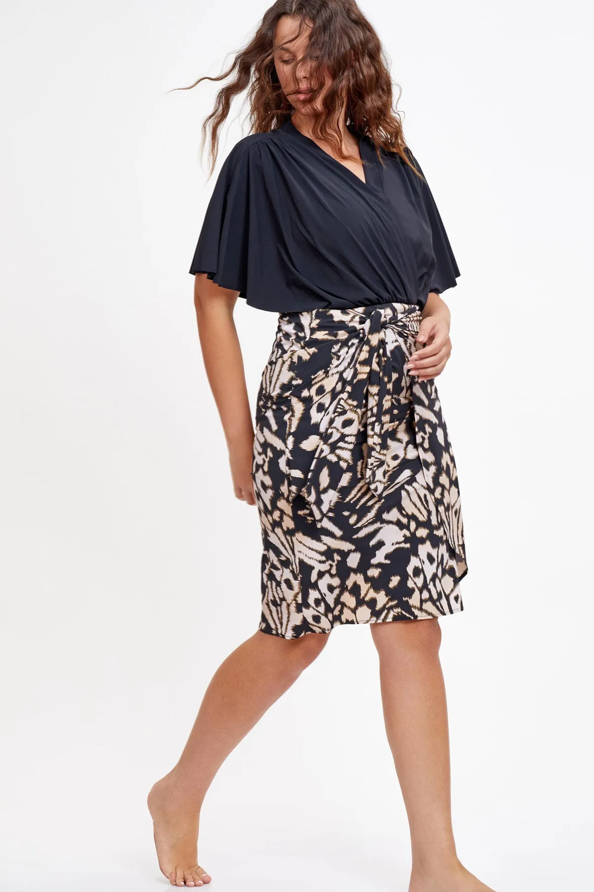 Long Draped Tie Front Skirt