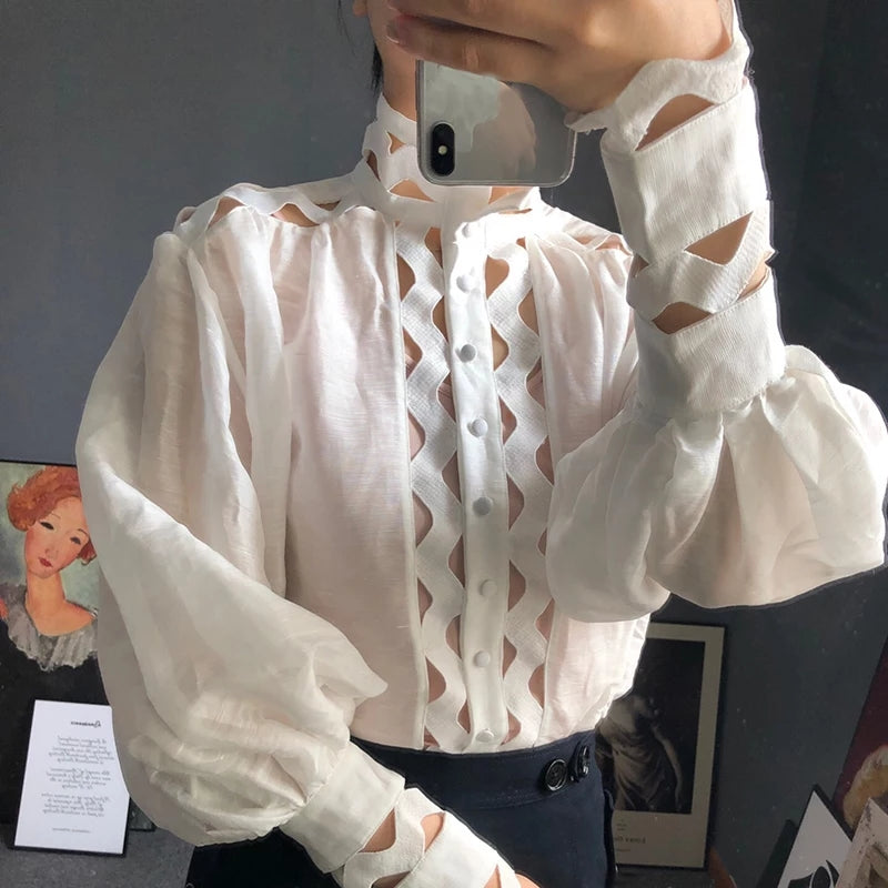 Long Lantern Sleeve Blouse