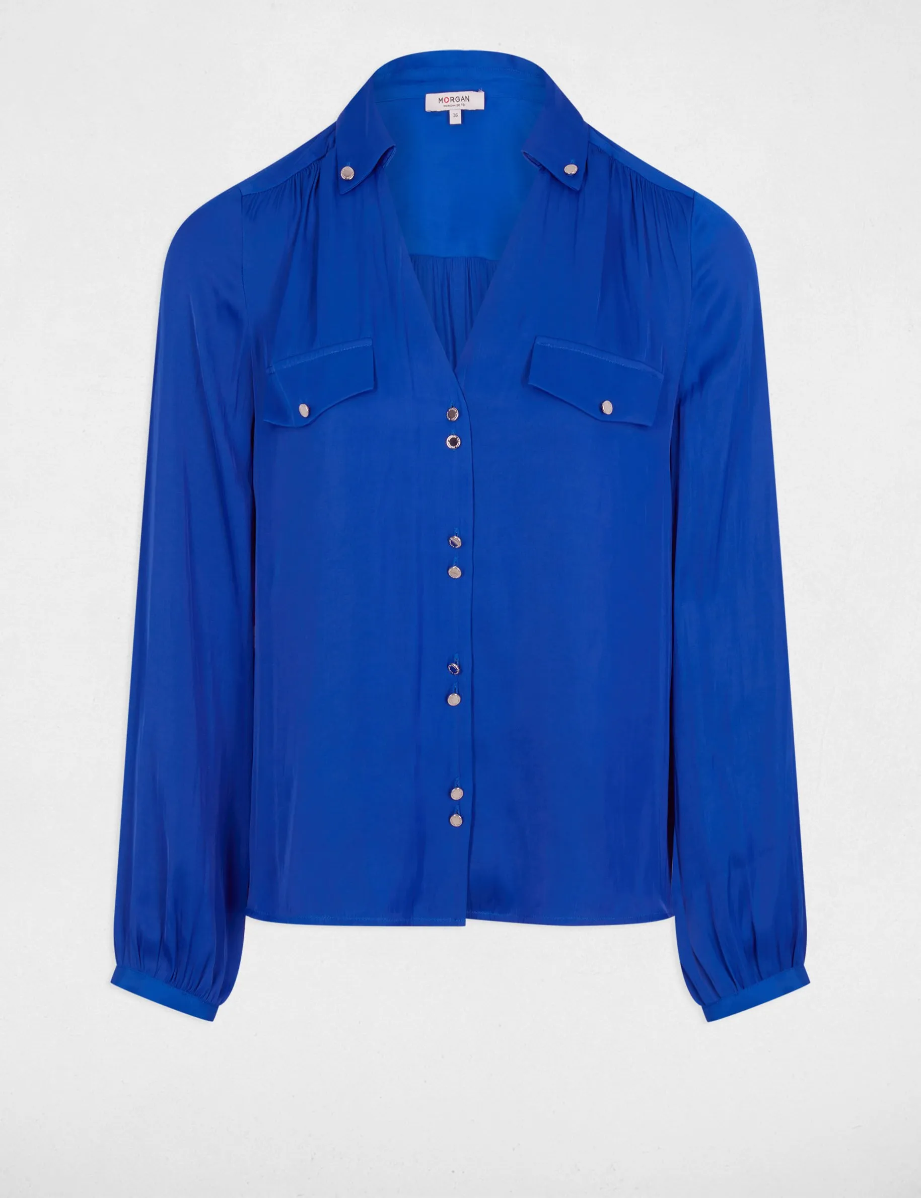 Long-sleeved satin shirt blue women