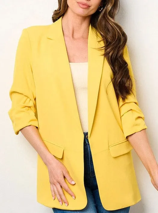 Madeline Ruched Sleeved Blazer- Yellow