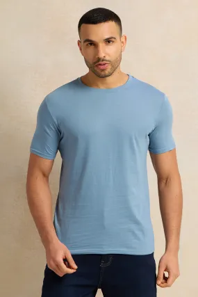 Men Blue Basic Crew Neck T-Shirt