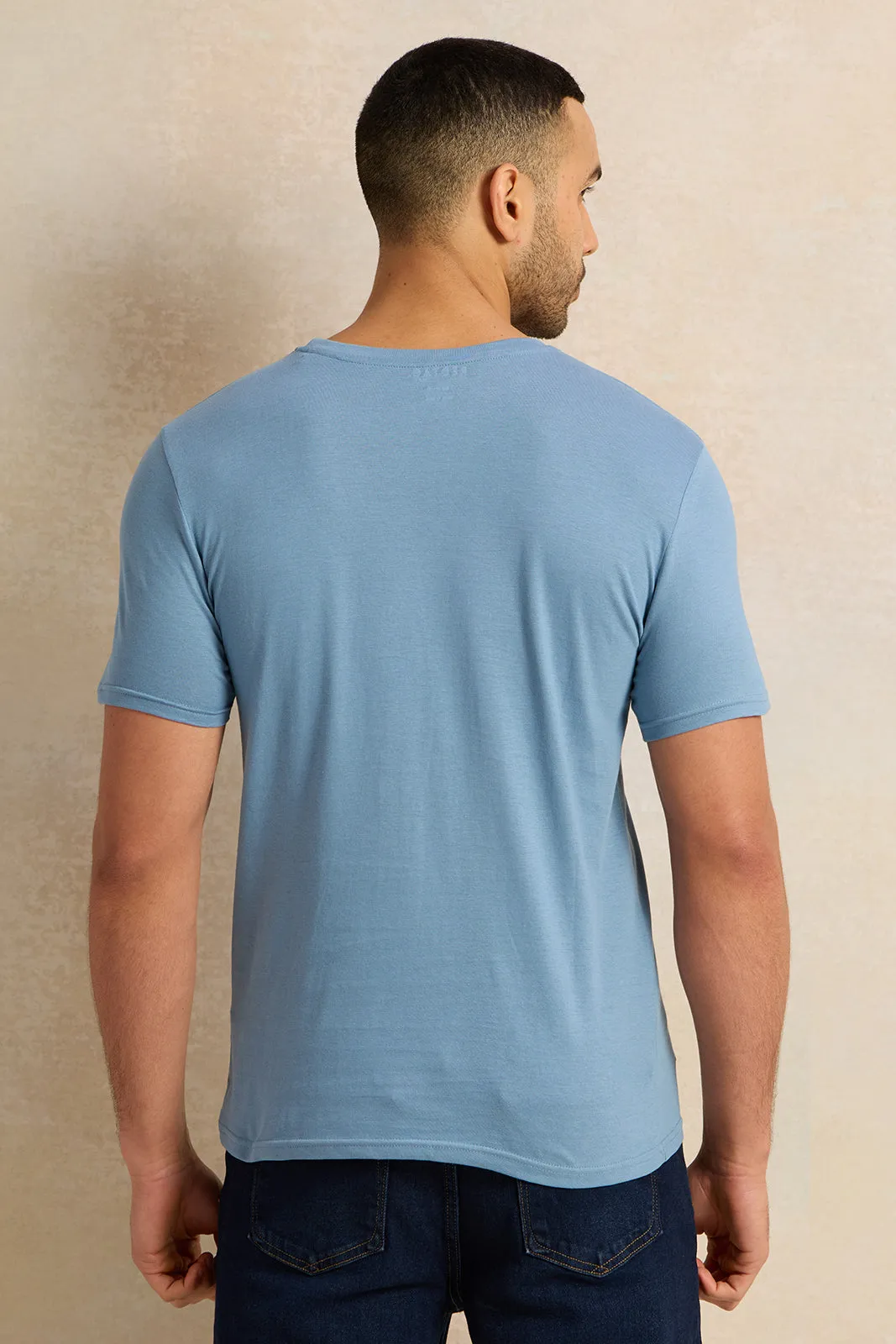 Men Blue Basic Crew Neck T-Shirt