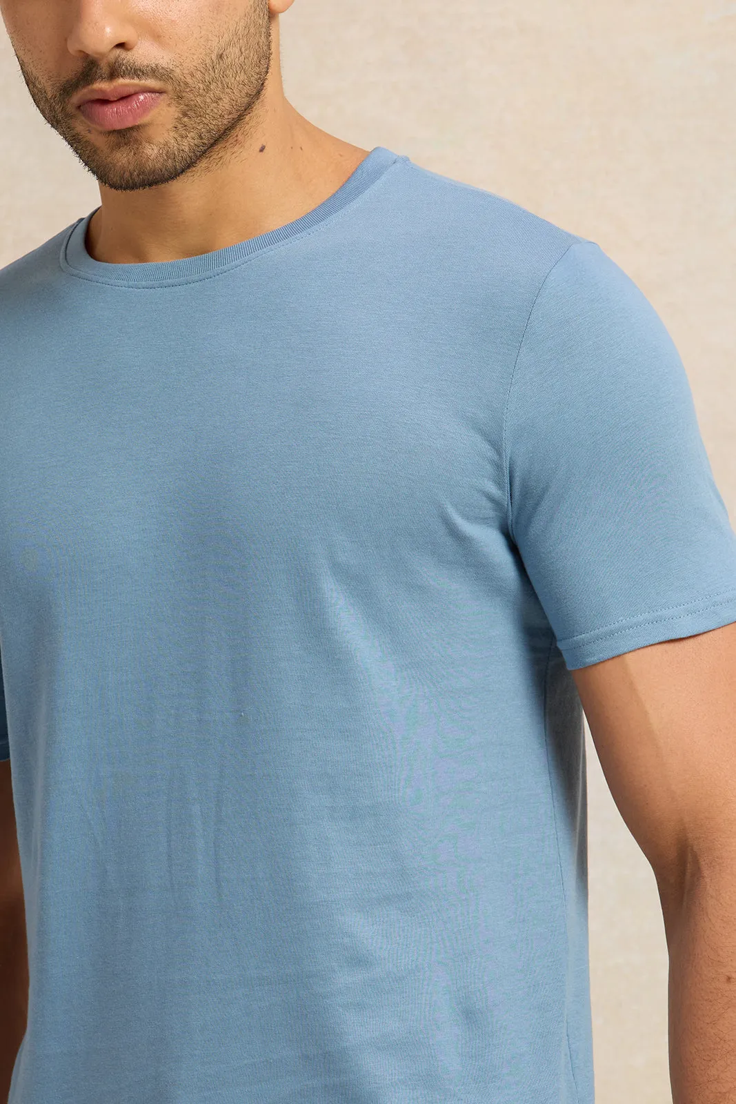 Men Blue Basic Crew Neck T-Shirt