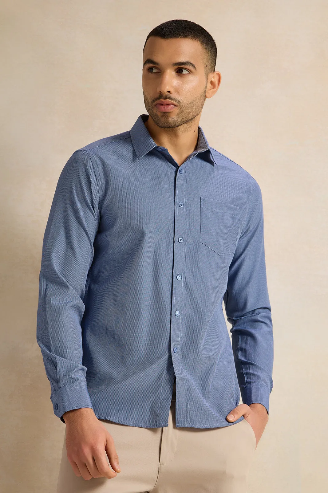 Men Blue Checkered Shirt