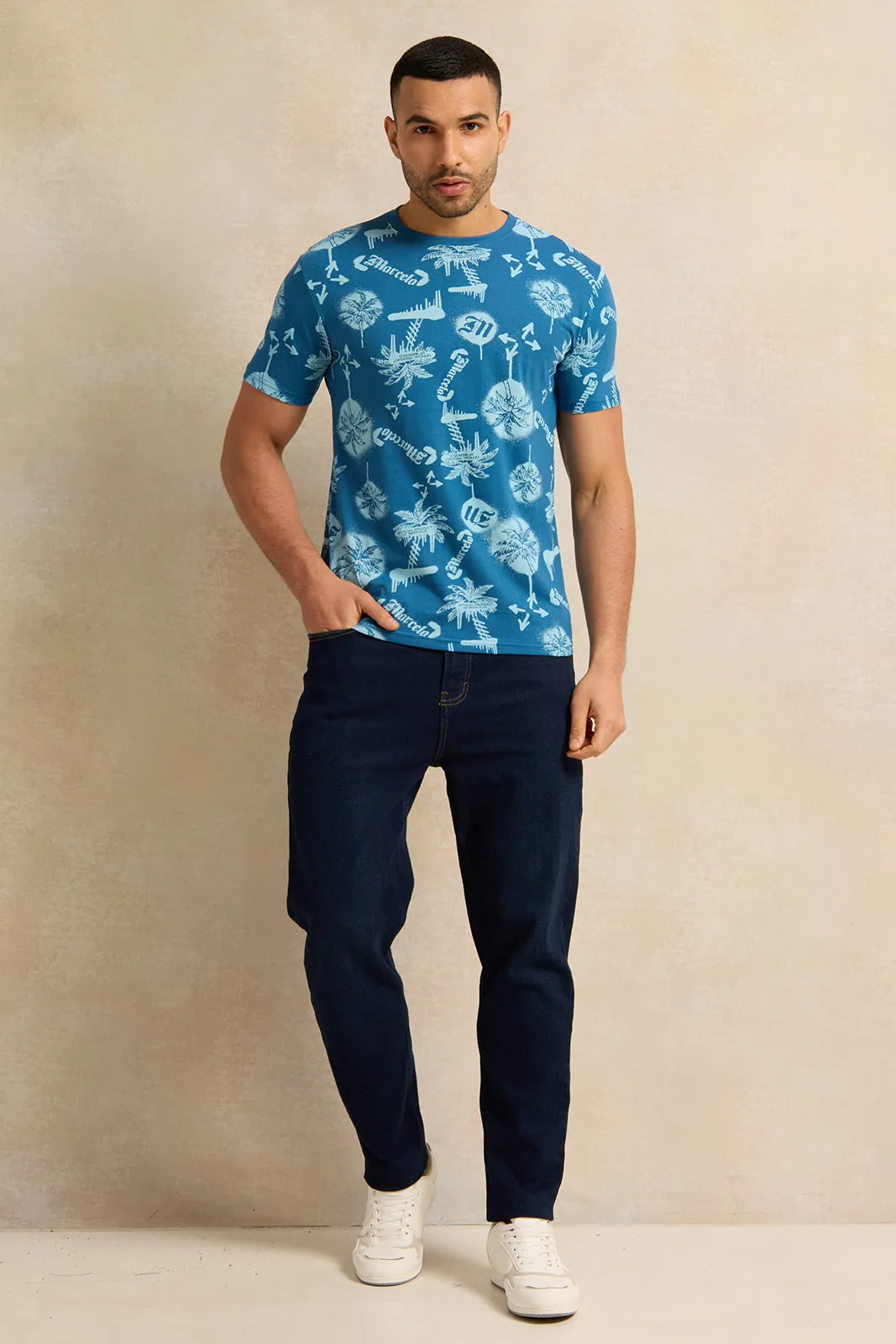 Men Blue Printed T-Shirt