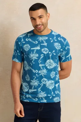 Men Blue Printed T-Shirt