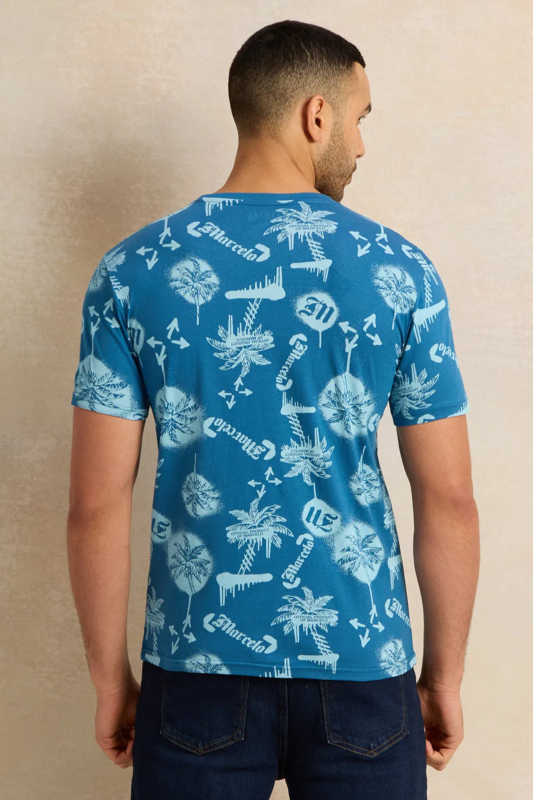 Men Blue Printed T-Shirt