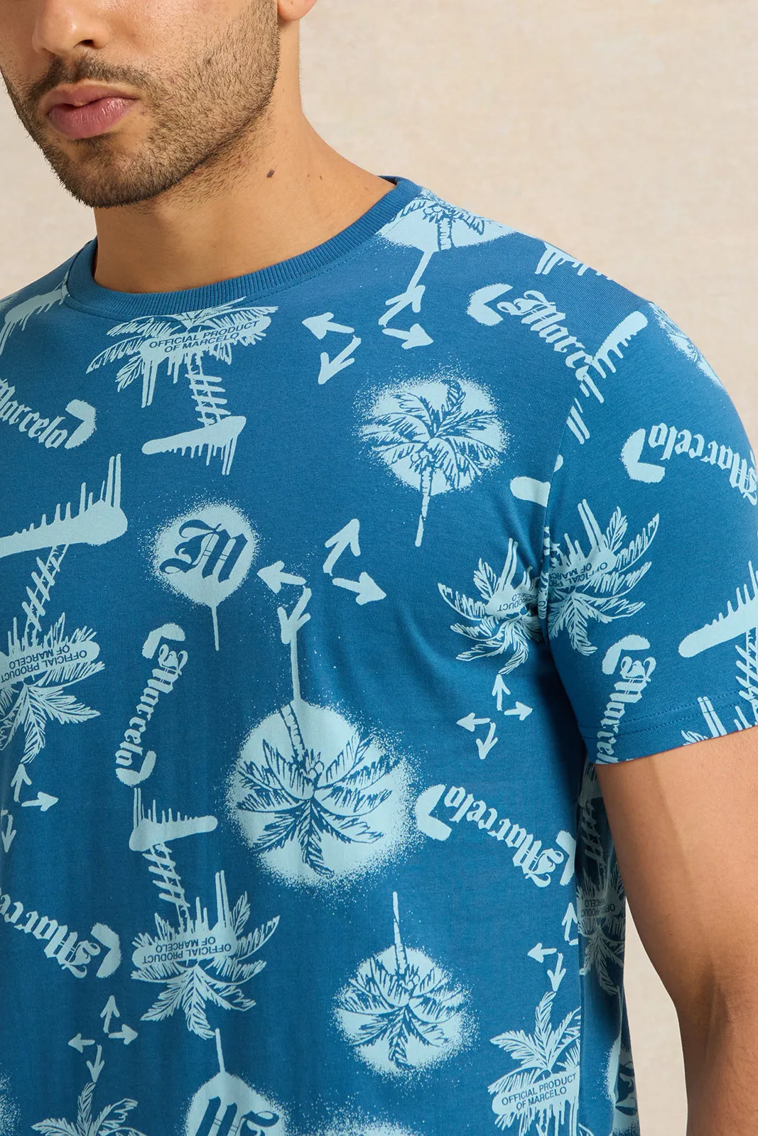 Men Blue Printed T-Shirt