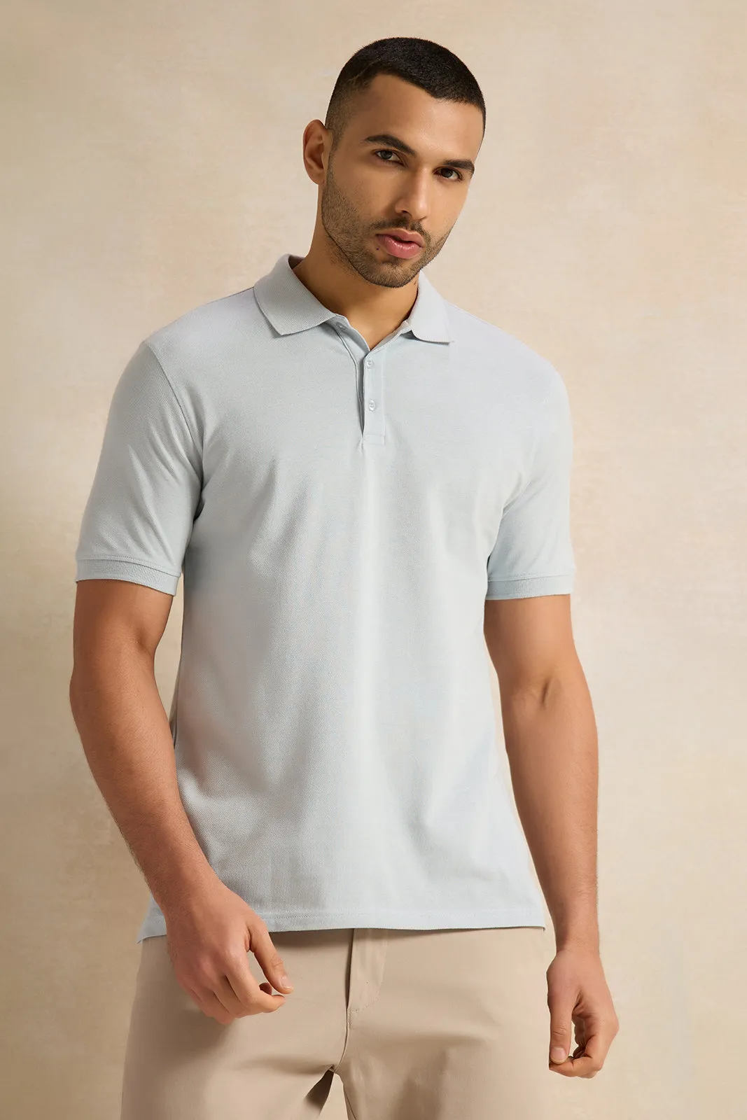 Men Blue Solid Polo Shirt