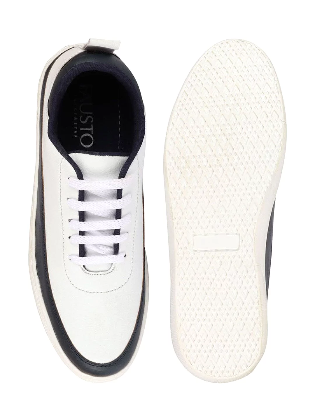 Men White/Navy Blue Lace Up Colorblocked Sneakers