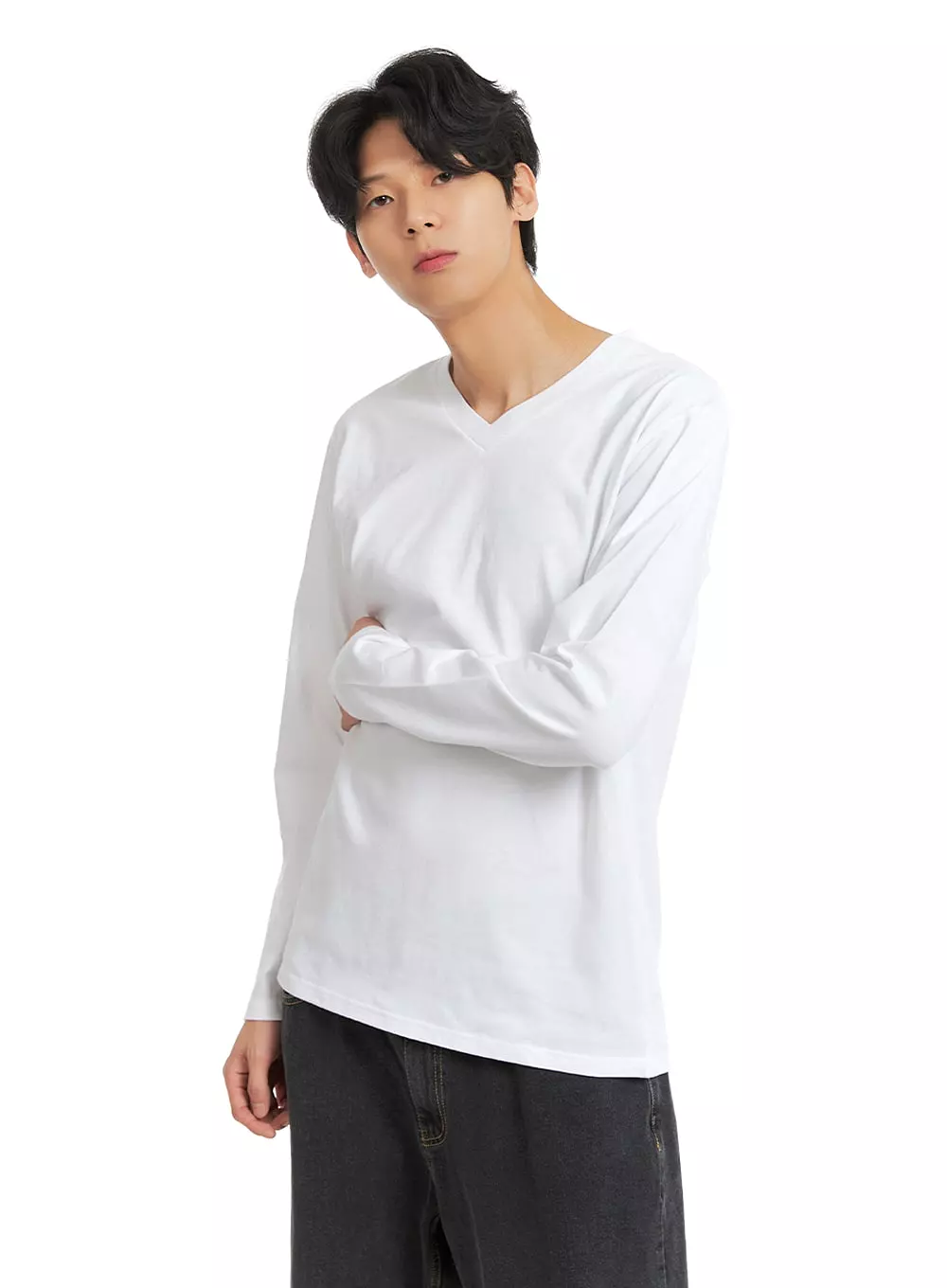 Men's Basic V-Neck Long Sleeve T-Shirt IA401