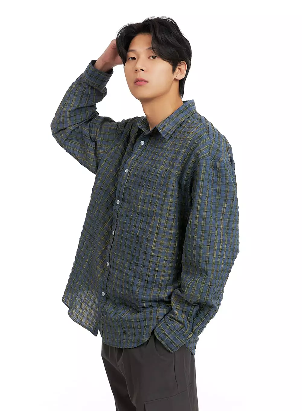 Men's Plaid Textured Shirt IA402