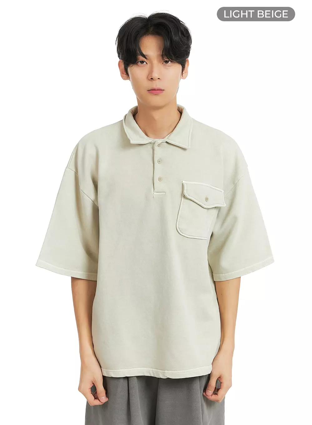 Men's Washed Oversized Cotton Collar T-Shirt IA401