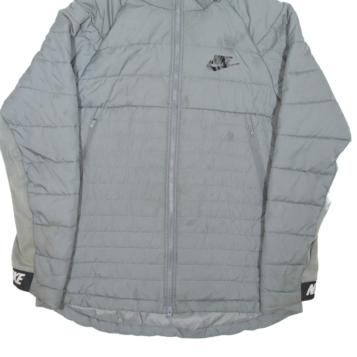 NIKE Mens Puffer Jacket Grey Hooded L