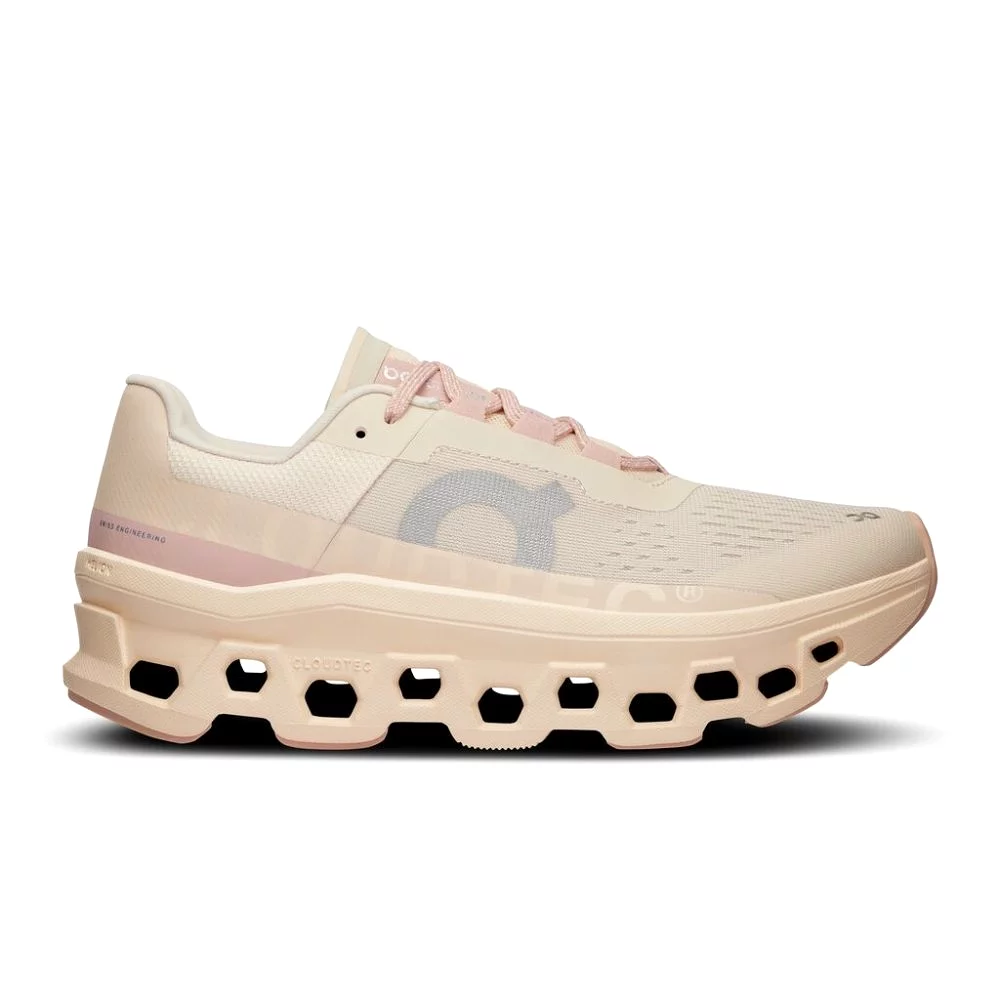 On Women's Cloudmonster Running Shoes - Moon/Fawn