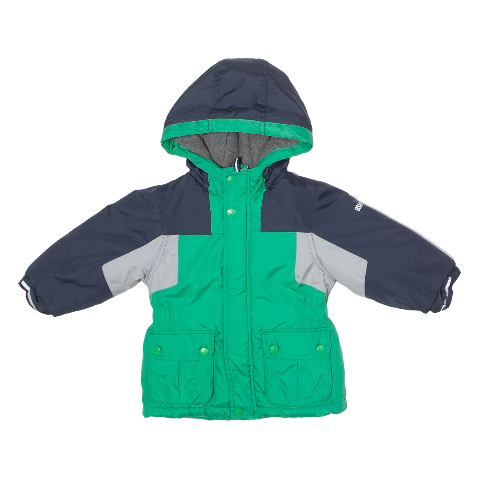 OSH KOSH B'GOSH Boys Puffer Jacket Green Hooded Colourblock 2-3Y